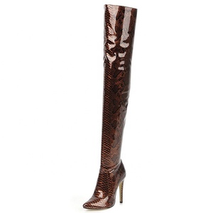 Botas Elegantes de Tacón Alto de 12 cm para Mujer, Botas Altas Hasta el Muslo con Estampado de Piel de Serpiente, Zapatos de Tacón de Aguja, Botas Largas de Invierno para Club Nocturno - Product Image 3