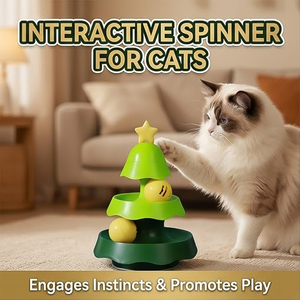 Carrousel pour chat en forme <span class=keywords><strong>de</strong></span> sapin <span class=keywords><strong>de</strong></span> Noël, circuit d'entraînement multifonctionnel avec balle lumineuse, jouet d'exercice avec clochette sonore, en matériau PP, design mignon - Product Image 1
