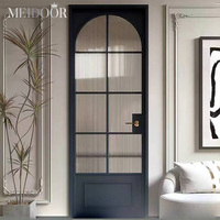 Puerta Arqueada Principal de Entrada Exterior Francesa Meidoor, Puerta Arqueada de Vidrio Moderna, Aislamiento Interior y Exterior, Puertas de Aluminio Negras