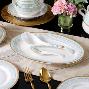 ชุดอาหารค่ำเซรามิกขอบทองสไตล์ยุโรป 81 ชิ้น ดีไซน์หรูหรา ประกอบด้วยชาม จาน และถ้วย สำหรับใช้ในบ้าน - Product Image 5