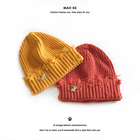 Nouveau bonnet en tricot jacquard tendance pour adulte, automne/hiver, style déchiré, pour temps froid, avec boucles métalliques, 48-50 cm
