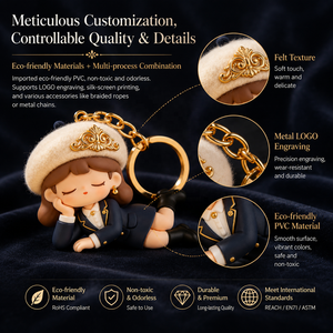 MEIYAN Porte-clés Anime Personnalisé en Vinyle, Style Rétro, Fille au Béret, Design ODM/OEM, Idéal pour Sac Quotidien - Vente Chaude - Product Image 3