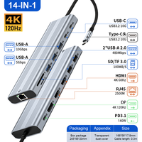 ULT-unite Station d'accueil 14-en-1 en alliage d'aluminium Type C avec 2x HDMI 4K 60Hz DP 4K 120Hz Type C 10Gbps pour ordinateurs portables vers moniteur