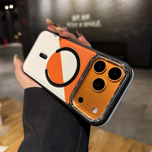 Nueva Funda Trasera Magnética Inalámbrica con Combinación de Colores a la Moda para <span class=keywords><strong>iPhone</strong></span> 17 16 15 14 13 Pro Max, Textura de Cuero PU, Resistente a Impactos - Product Image 1