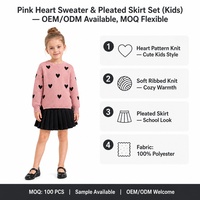 Ensemble deux pièces en tricot côtelé pour enfants, col rond, manches longues, style preppy, automne-hiver, en polyester, vêtements en tricot pour enfants, fabrication OEM et ODM sur mesure