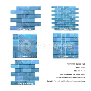 Realgres toptan kaymaz standart ucuz kobalt mavi yüzme havuzu fayans 4mm kristal cam porselen mozaik