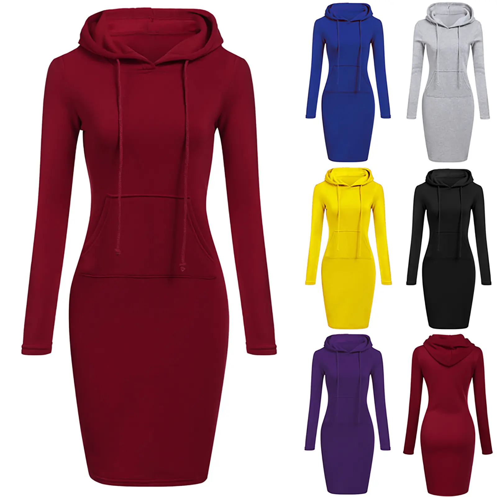 Vestido de manga larga con capucha para mujer, de Color sólido, venta directa de fábrica, 2022