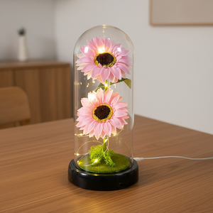 Produit très vendu, cadeau créatif pour la fête des mères, fleur artificielle sous cloche en verre, ornement <span class=keywords><strong>rose</strong></span> lumineux sous cloche, idées <span class=keywords><strong>de</strong></span> cadeaux personnalisés - Product Image 5