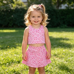 Ensemble de yoga sans manches pour enfant, jupe imprimée football rose, collection GSD1468 RTS, idéal pour les petites filles actives, vente en gros - Product Image 1