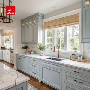 Alland Modern Shaker Design Door Blue Painted Solid Wood Cupboard <strong>Rustic</strong> Kitchen <strong>Cabinets</strong> With Island Quartz Countertop - Product Image 5