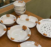 Ensemble de vaisselle en céramique personnalisé, style nordique de luxe moderne, blanc, pour la maison et les enfants, comprenant un bol à riz et à soupe et un plat de service, design Dubai mignon.