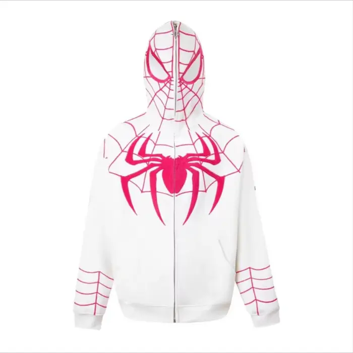 Perdagangan luar negeri pengerjaan asli bordir Spider Man cardigan ritsleting hoodie pria dan wanita tren pakaian luar