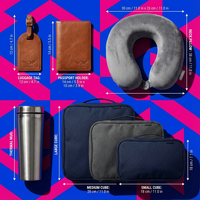 Set Hadiah Perjalanan Perusahaan Khusus: Label Koper, Tempat Paspor, Bantal Leher, dan Kit Packing Cubes untuk Klien VIP