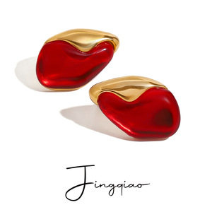 Yueli <b>Red</b> Stud <b>Earrings</b> Stainless Steel Irregular Geometric Party Jewelry - Product Image 1