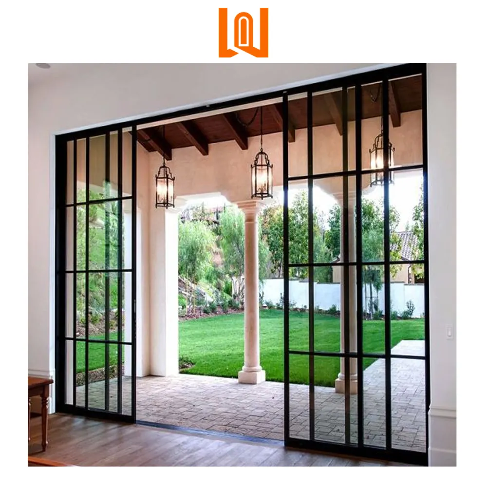 Odern-puerta corredera de aluminio para patio, puertas corredizas de vidrio con marco Delgado