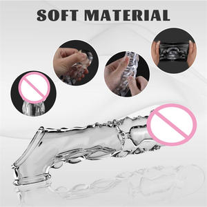 Schwarzer <span class=keywords><strong>Penis</strong></span>-Sleeve aus TPE mit Schloss, Verlängerung und genopptem Kristall-Set, Penisring für Herren, robustes Sexspielzeug für Erwachsene - Product Image 6