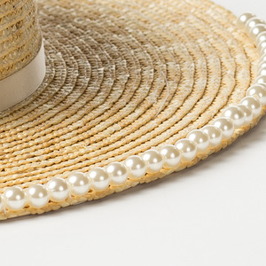 Chapeau de soleil en paille de <span class=keywords><strong>blé</strong></span> naturelle pour femmes, mode estivale, avec décoration de perles, pour enfants et adultes, protection solaire extérieure, chapeau de plage - Product Image 4