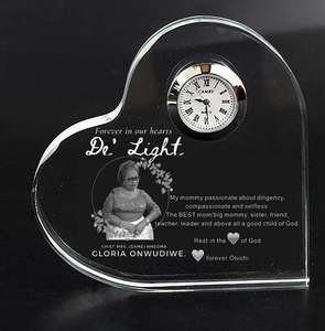 Sympathy <strong>Memorial</strong> <strong>Gifts</strong> for Loss Mother/Father/Husband Handmade Eco-Friendly Crystal Clock Glass Crystal Heart Personalized - Product Image 1