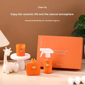 Ensemble d'aromathérapie haut de gamme en trois pièces, diffuseur en rotin, liquide + spray parfumé + bougie parfumée sans fumée, cadeau exquis - Product Image 4