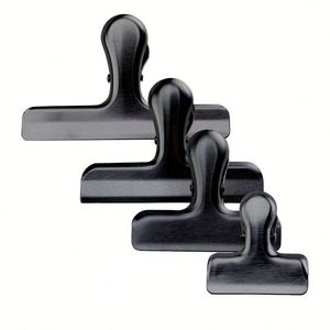 Lot de 4 pinces à papier en acier inoxydable noir pour aliments, pour le bureau et la maison, pinces à sacs de chips incluses - Product Image 1