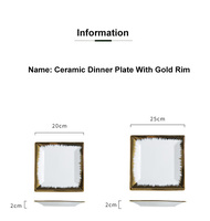 Assiette à steak rectangulaire en céramique de luxe Offre Spéciale de 8 9 10 pouces avec bord doré nouveau style de plats de mariage et d'hôtel pour les fêtes