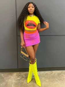 Conjunto <span class=keywords><strong>de</strong></span> falda <span class=keywords><strong>de</strong></span> dos piezas Sexy <span class=keywords><strong>de</strong></span> verano <span class=keywords><strong>2023</strong></span> para mujer, <span class=keywords><strong>camiseta</strong></span> <span class=keywords><strong>de</strong></span> manga corta con estampado <span class=keywords><strong>de</strong></span> <span class=keywords><strong>boca</strong></span>, minifalda, traje <span class=keywords><strong>de</strong></span> talla grande - Product Image 3