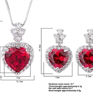 High Quantity Eco-friendly Copper 9*9MM 12*12MM Zircon Pendant <b>Earrings</b> <b>Set</b> Red Heart Jewelry <b>Set</b> for Valentine's Day Gifts - Product Image 2