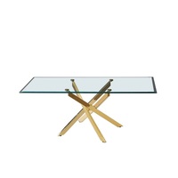 Table basse rectangulaire moderne en verre et métal, design 2026, quantité minimale de commande 50 pièces, noir et or, vente en gros d'usine