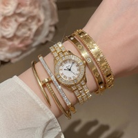 Promotion : Ensemble Montre Femme Haut de Gamme en Verre Cristal Incrusté de Diamants, Bracelet en Alliage de Titane, Style Loisirs, Chine