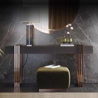 Table d'entrée simple en acier inoxydable, miroir, design de luxe de haute qualité, console en bois