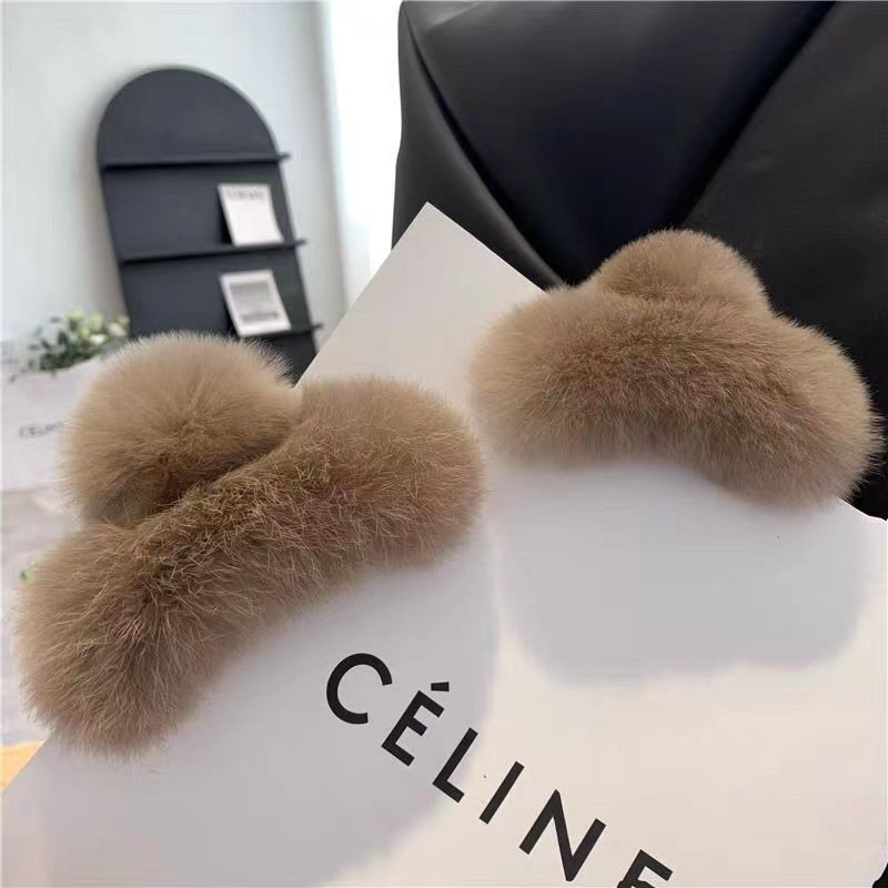 Модные женские пушистые аксессуары для волос, элегантные заколки для волос, одноцветные Розовые заколки для волос из кроличьего меха