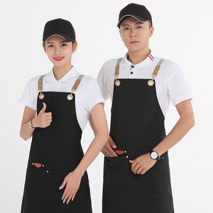 Canvas Cross-Strap <b>Aprons</b> Coffee Color Stain Resistant For Barbecue Restaurant Workwear - Product Image 3