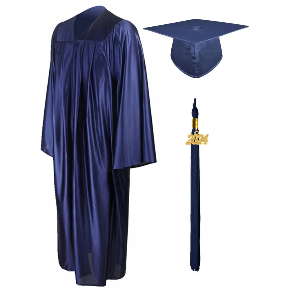 Grosir gaun kelulusan dewasa lajang dengan gaun kain rajutan konvensional topi gaun wisuda jubah kustom dan syal