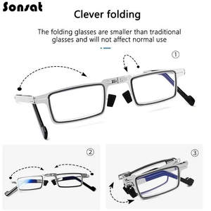 Folding Reading Glasses – Retro Metal <b>Frame</b>, Anti-blue Light Lenses, Prescription Strength +1.0 to +4.0, Portable <b>Eyeglasses</b> Wit - Product Image 4