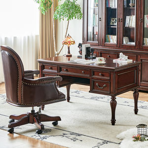अमेरिकी शैली की ठोस लकड़ी डेस्क कुर्सी ने गोल्डन रेशम के टीक परेशान फिनिश मोर्टिज निर्माण गृह कार्यालय फर्नीचर स्थापित किया - Product Image 1