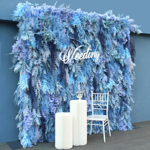 Luxe 3D bleu brume herbe enrouler tissu fleur artificielle mur mariage scène décor tissu plante mur fête tirer fond - Product Image 2