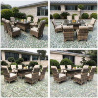 Vente en gros OEM personnalisée pour ensemble de salle à manger d'extérieur haut de gamme en rotin avec design d'accoudoirs unique, ensemble de meubles de jardin de luxe pour patio
