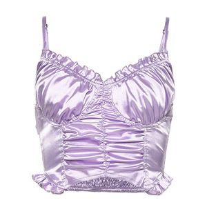 Nouveau <span class=keywords><strong>Top</strong></span> d'été Euro-Américain style Instagram, à fines bretelles, <span class=keywords><strong>dos</strong></span> <span class=keywords><strong>nu</strong></span>, à volants, plissé, coupe ajustée, court - Product Image 3