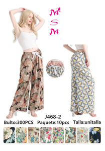 Pantalon Harem Long Taille Haute Élastique avec Cordon de Serrage Imprimé Floral Bohème Coupe Ample Été Femme Mousseline Polyester Coton - Product Image 1