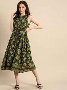 Oferta Especial: Vestido Ramas Kurtis para Mujer, de Algodón Puro, Verde y Amarillo con Estampado Floral, Sin Mangas, Estilo Gótico - Product Image 6