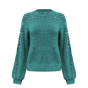 Suéter de Punto Personalizado para Mujer, Primavera-Otoño, Moda, Holgado, Cuello Redondo con Cuentas, Manga Larga, <span class=keywords><strong>Gris</strong></span> - Product Image 3