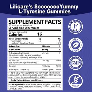 L-tirozin Gummies ruh hali desteği Ashwagandha ve Vitamin B kompleksi ile derin rahatlama odak hafıza bilişi için uyum - Product Image 2