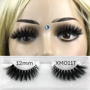 XM011T眼睫毛批发自有品牌美丽透明带3d貂皮睫毛带透明隐形带全睫毛