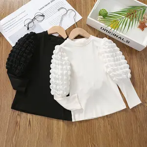 Derniers modèles de chemisiers pour bébé et bambins pour filles Tops Puffy Lantern Sleeve Fashion Girls Black White Blouses & shirts