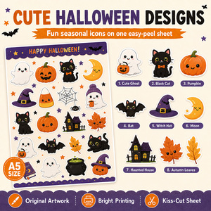 Adesivi personalizzati Halloween Kiss Cut A5 - Fantasmi, Jack O' Lantern, Gatti Neri - Facili da Staccare per Scrapbook e Borracce - Product Image 5