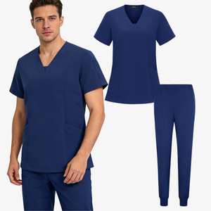 Men's <b>Scrub</b> Set <b>Blue</b> V-Neck Short Sleeve Pants Moisture Wicking Hospital Uniform Workwear - Product Image 1