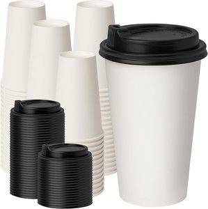 Nuevas Tazas de Café de 8oz, 12oz y 16oz, de Papel, Doble Pared, para Llevar, con Tapas Negras - Product Image 1