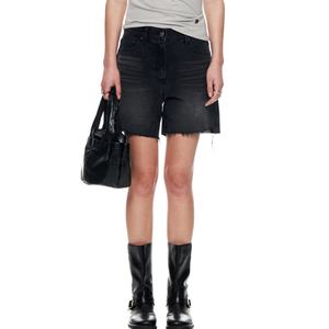 กางเกงยีนส์ขาสั้นผู้หญิงสไตล์วินเทจสีดำฟอกทรงหลวมขอบดิบ แฟชั่นขายส่ง - Product Image 3