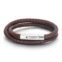 Bracelet en cuir tressé double pour homme avec fermoir magnétique en acier inoxydable, bracelet en cuir tissé marron