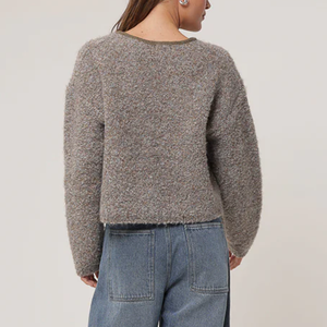 <span class=keywords><strong>Cardigan</strong></span> da <span class=keywords><strong>donna</strong></span> in maglia di Tweed <span class=keywords><strong>grigio</strong></span> con collo rotondo tascabile maglione corto con bottone frontale per un abbigliamento Casual Chic - Product Image 4